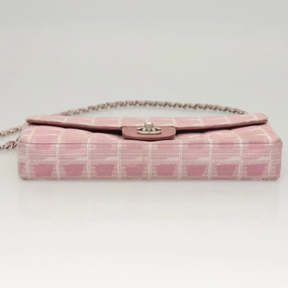 CHANEL New Travel line Choco Bar Chain Shoulder Bag Nylon Pink CC Auth 121966 - Picture 7 of 16